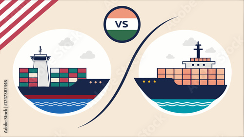 Cargo Ship Comparison International Trade and Maritime Transport Illustration.