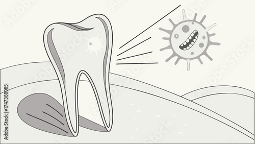 Dental Health Illustration Tooth Decay and Bacteria Attack.