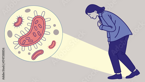 Illness sickness disease virus bacteria microbe infection unwell person feeling sick health medical healthcare symptom body unwell person person feeling unwell bacteria illustrat.