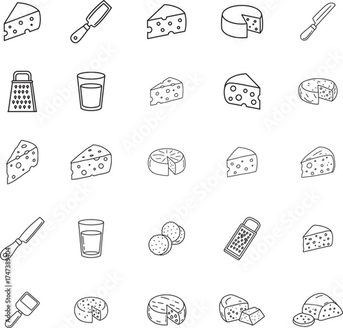Gourmet Cheese Board and Dairy Farm Icon Set