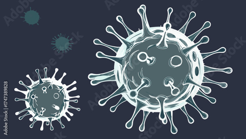 Microscopic Virus Illustration Medical Research Science Background Viral Infection Graphic Healthcare Concept Cell Structure Microbiology Image Infectious Disease Pathogen Representation.