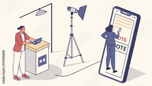 Online Voting Digital Ballot Election Process Modern Technology Smartphone Interface Illustration.