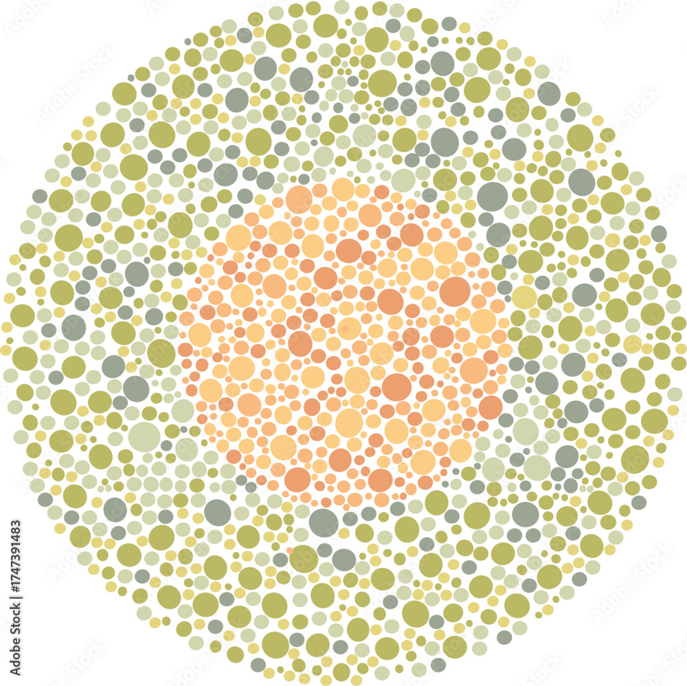 Fototapeta premium Circular Color Blindness Test Plate for Kids. Kids’ Color Vision Test in Round Dot Plate