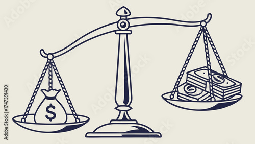 Scales of Justice Money Finance Business Wealth Balance Investment Banking Economy Budget Accounting Currency Dollar Cash Savings Income Expense Asset Liability Growth Stabili.