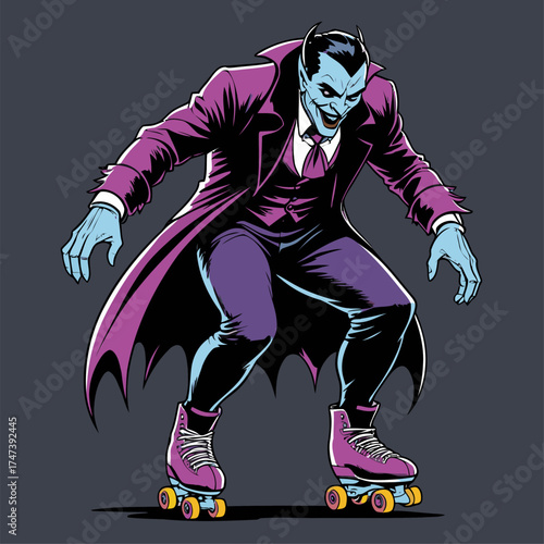 illustration of Dracula rollerblading