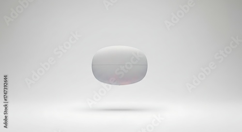 Minimalist white wireless earbuds case floating in a clean studio product shot