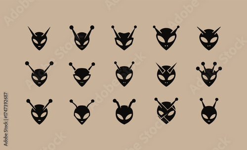 Collection of alien head silhouettes in various poses