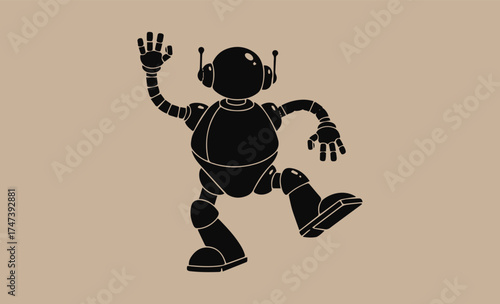 Retro robot waving hello with antennas