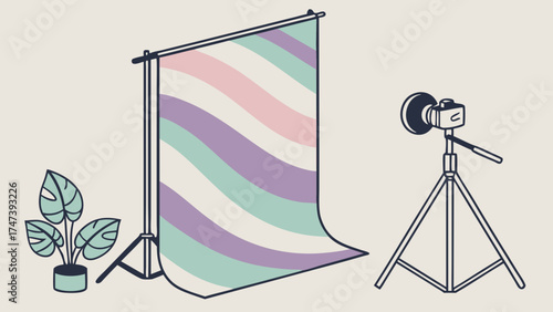 Studio Photography Setup with Camera Lighting and Backdrop.