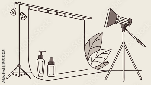 Studio Photography Setup with Backdrop Lighting and Product Placeholders.