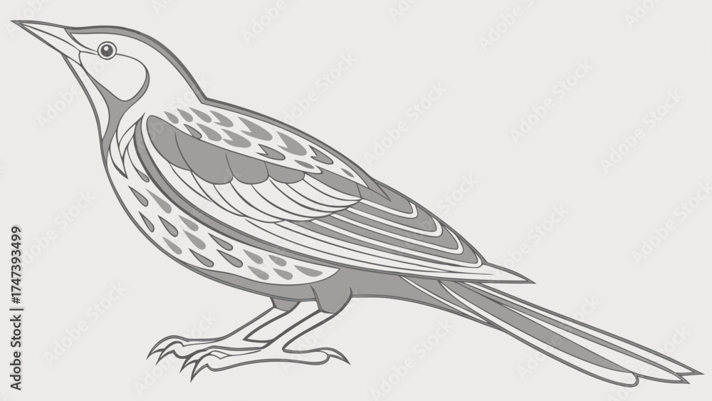 Fototapeta premium Stylized Bird Illustration Monochrome Avian Design Grey Bird Drawing Nature Artwork Bird Vector Graphic Wildlife Sketch Ornithology Illustration Feather Detail Bird Silhouette Elegant Bi.