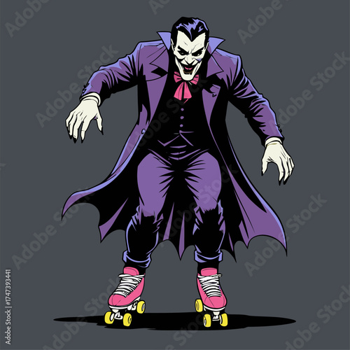 illustration of Dracula rollerblading