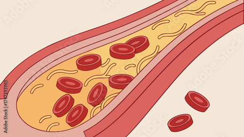Stylized illustration of blood cells flowing through a vein or artery.