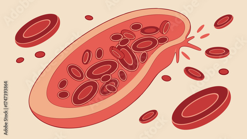 Stylized illustration of blood cells in a vessel medical science healthcare design.
