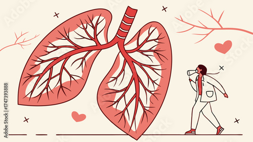 Stylized illustration of lungs with a medical professional healthcare respiratory system anatomy medical doctor lungs illustration health wellness medical design respiratory health info.