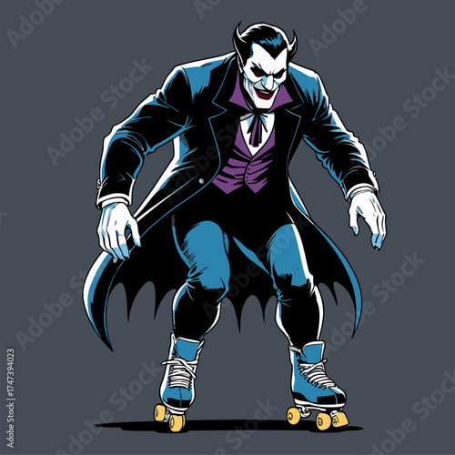 illustration of Dracula rollerblading
