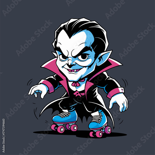 illustration of Dracula rollerblading