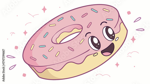 Cute kawaii donut with pink frosting and sprinkles vector illustration dessert sweet food design graphic art