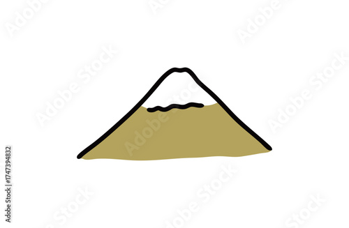 富士山 やわらかい色合いのシンプルイラスト 縁起物　年賀状素材　金色