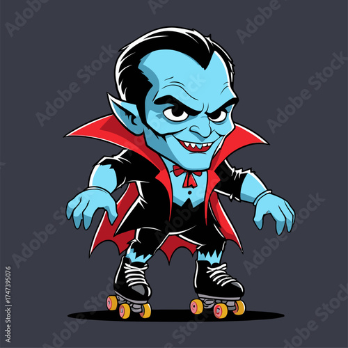 illustration of Dracula rollerblading