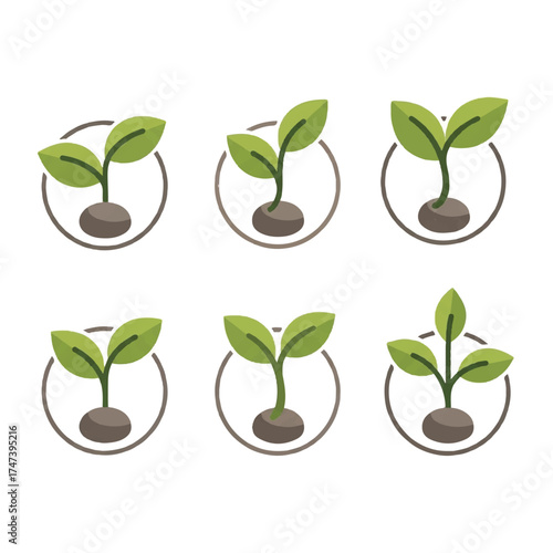 Green sprout growing from soil in circle, representing new life and growth in a simple, clean style for environmental awareness.