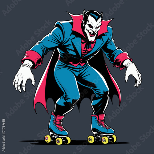 illustration of Dracula rollerblading