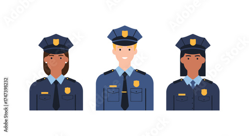 Diverse Police Officer Avatars Representing Law Enforcement and Community Policing for Public Safety Campaigns and Government Agency Presentations