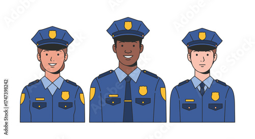 Diverse Police Officers Illustration Promoting Community Policing and Public Safety Awareness Campaigns, Suitable for Law Enforcement Training and Educational Materials