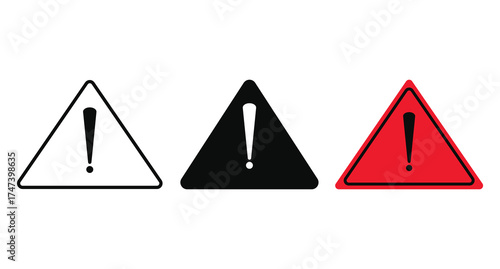 Be aware with these modern warning signs featuring a bold exclamation mark in a triangle shape, perfect for safety alerts and attention grabbing designs