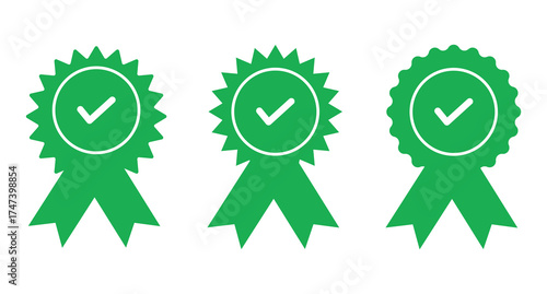 Guarantee seal design, green icon for approval, quality assurance, certified product, and trustworthy service. Perfect for business promotions set
