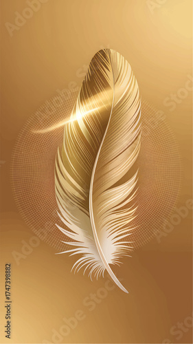 Golden feather with light flare and circular grid pattern