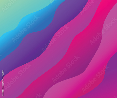 Vibrant Neon Gradient Waves Background Abstract Colorful Wavy Lines in Pink, Magenta, Purple, Blue and Teal