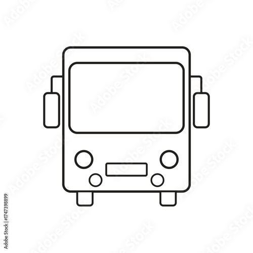 Clean line drawing of a bus ready to hit the road, transport design, modern transit, simple icon, travel concept, urban life, perfect for graphic projects