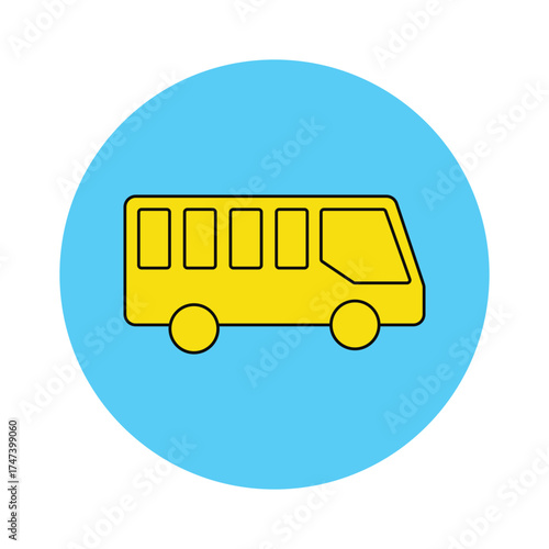 Vibrant yellow bus icon on blue background ready for your transportation designs and educational materials, a simple, eye catching graphic element