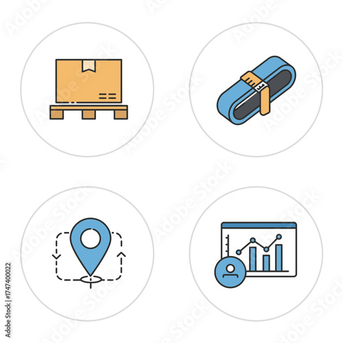 E-commerce Shipping Icons with Parcel, Box, and Global Delivery Tracking Design