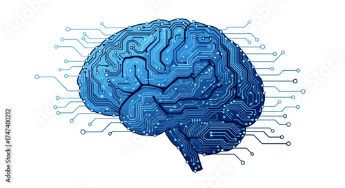 Conceptual illustration of an AI brain with circuit patterns, symbolizing artificial intelligence and machine learning for technology and innovation projects
