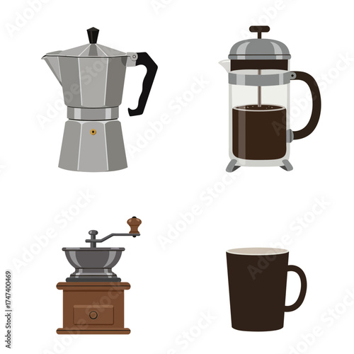Modern Espresso Maker and Moka Pot Set for Home Barista Coffee Preparation