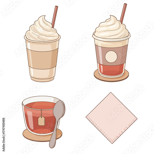 Delicious Milkshakes and Cold Coffee Drinks with Cream Topping for Cafe Menu Design