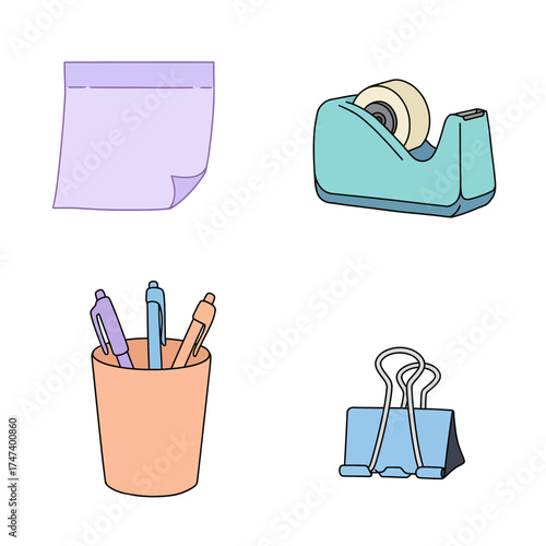 Office Stationery Set with Sticky Notes and Tape Dispenser for Workplace Organization