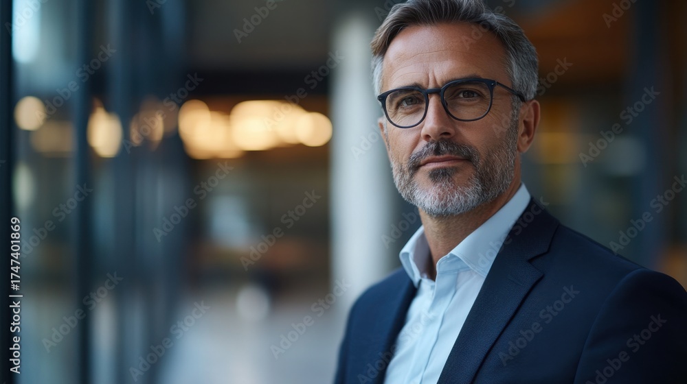 Fototapeta premium Professional businessman portrait modern office setting corporate environment confident stance executive concept
