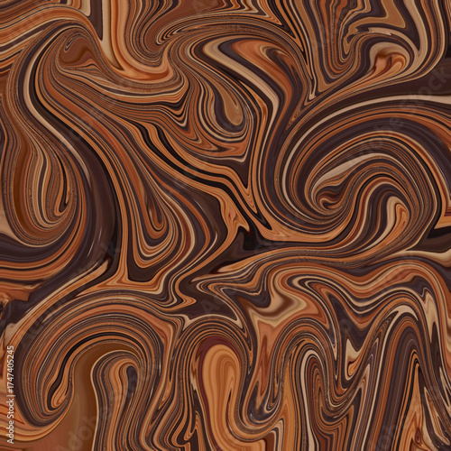 Rich chocolate brown fluid marble swirl pattern with elegant flow and organic movement, ideal for backgrounds or modern art.