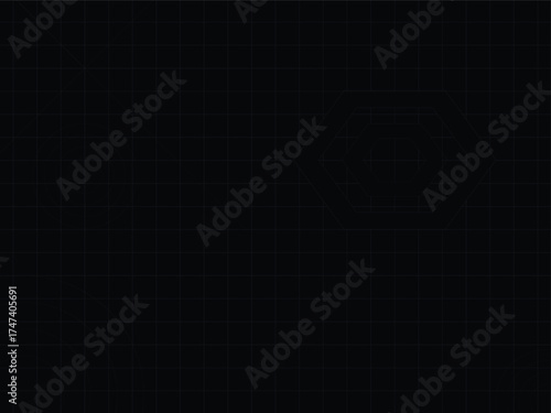 Black Blueprint Grid with Hexagon Motif and Target Rings