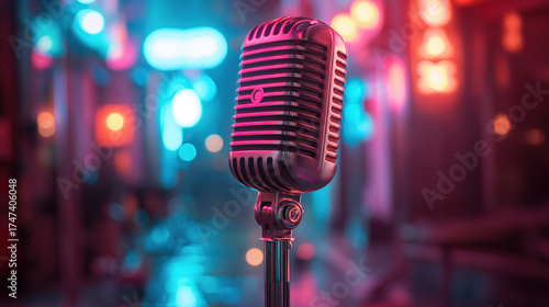 Bright Neon Microphone Sign for Podcast Recording