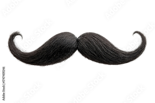 Detailed studio shot showcases a classic black handlebar mustache element on transparent background