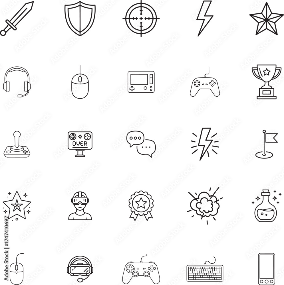 Fototapeta premium Gamer and Esports Competition Line Icon Set