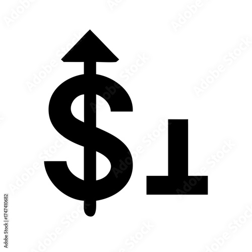 Dollar sign with arrow pointing up and perpendicular symbol