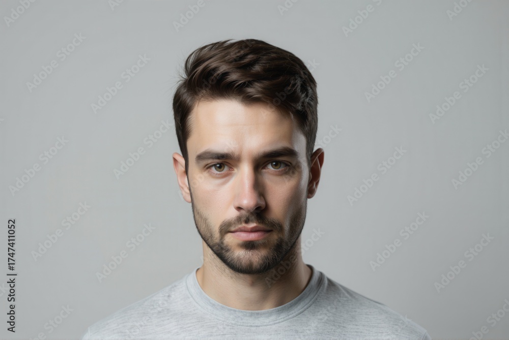 Fototapeta premium Portrait of a serious man studio setting photography minimalist environment close-up view human emotions