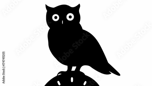 Elegant owl silhouette perched with piercing gaze, perfect for nature themed design elements and spooky Halloween designs
