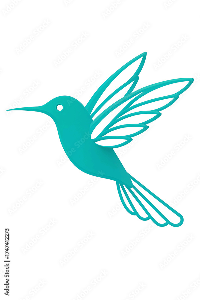 Obraz premium Stylized turquoise hummingbird in flight with detailed wings and tail isolated on transparent background