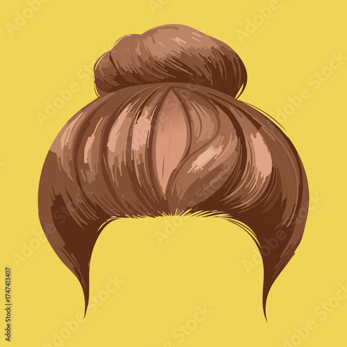 A beautiful and sleek high bun updo Hairstyle with full bangs, perfect for a sophisticated and modern look